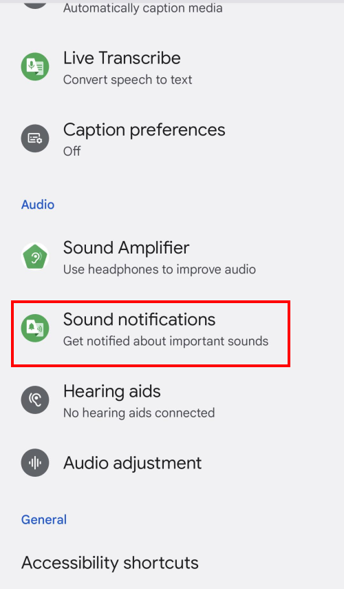 Tap Settings, then Accessibility, then Sound notifications